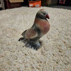 Ceramic Bird Figurine with Pink and Gray Accents